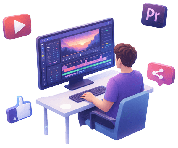 Video editing workstation illustration