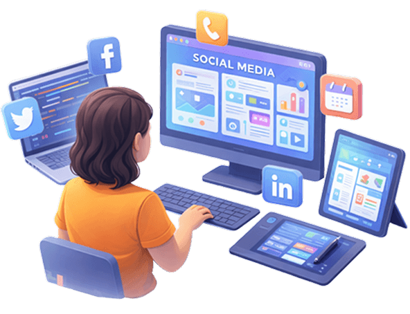 Social media content workstation illustration