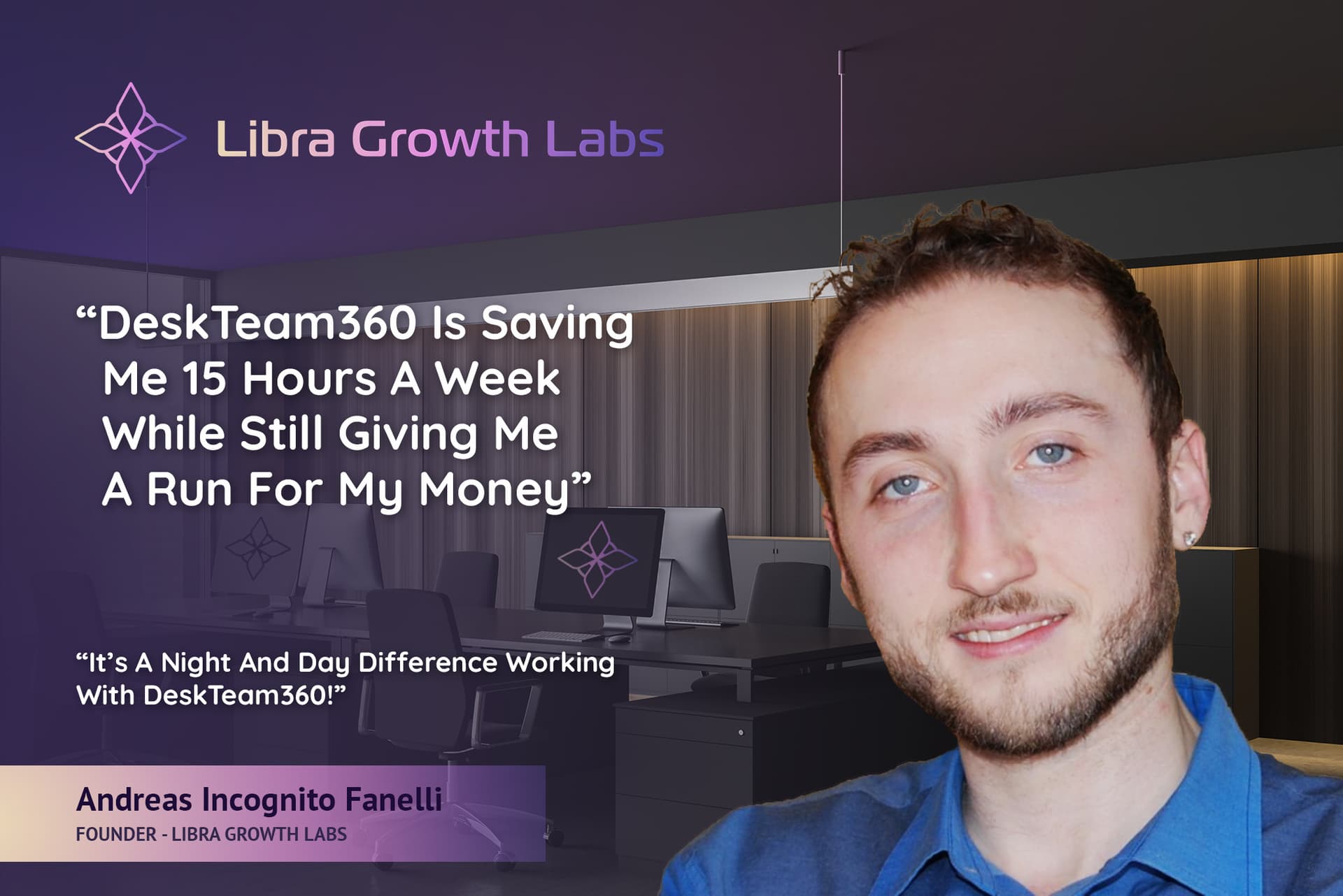 Libra Growth Labs Switched To DeskTeam360, </br> And They Are Now Able To Focus On Strategy And Growth </br> Without The Dread Of The Back And Forth!